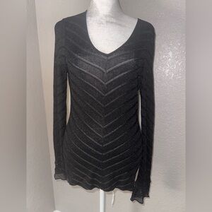 Ann Taylor Black V-Neck Chevron Long Sleeve Top